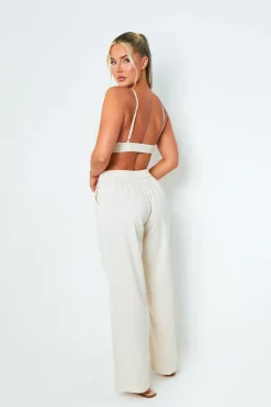 Rachel Cream High Waisted Tailored Wide Leg Trousers