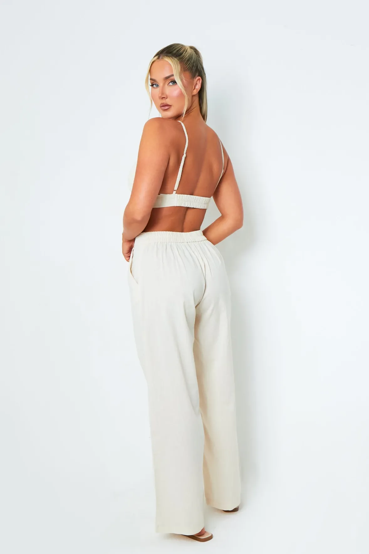 Rachel Cream High Waisted Tailored Wide Leg Trousers