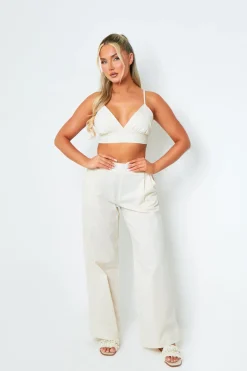 Rachel Cream High Waisted Tailored Wide Leg Trousers