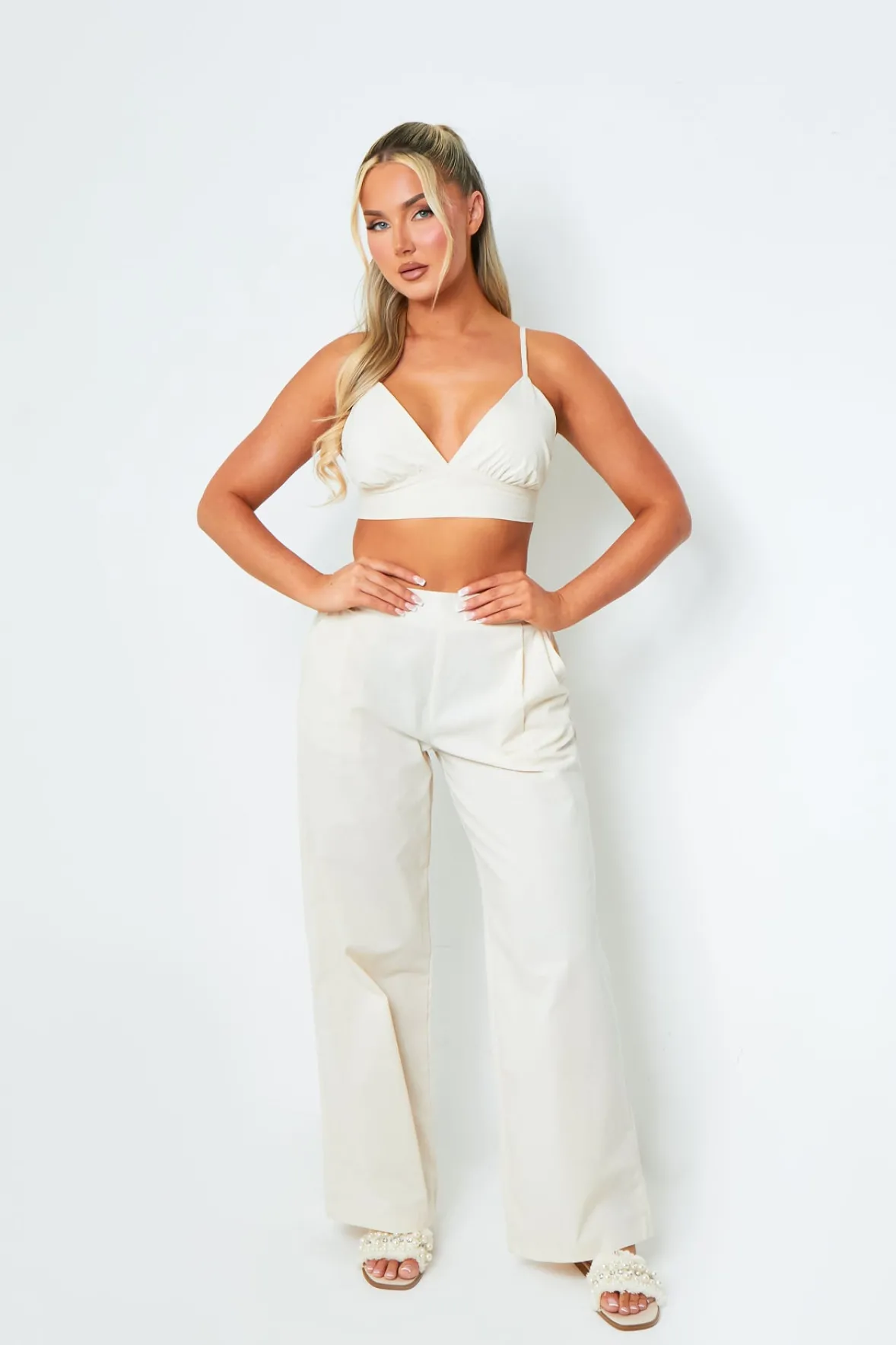 Rachel Cream High Waisted Tailored Wide Leg Trousers
