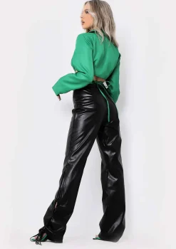 Raddison Black High Waisted PU Flare Co-ord Trousers