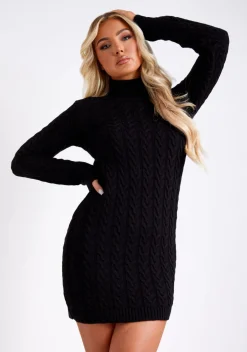 Raquel Black Cable Knit Jumper Dress
