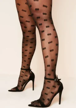 Reeya Black Patterned Print Tights
