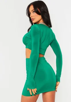 Remi Green Double Layer Slinky Long Sleeve Ring Mini Dress
