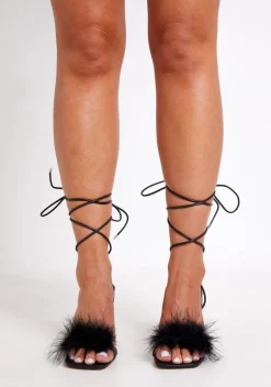 Rhian Black Feather Strappy Heels
