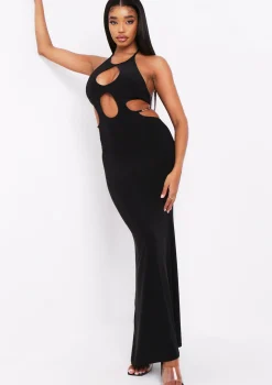 Rhianna Black Cut Out Chain Maxi Dress