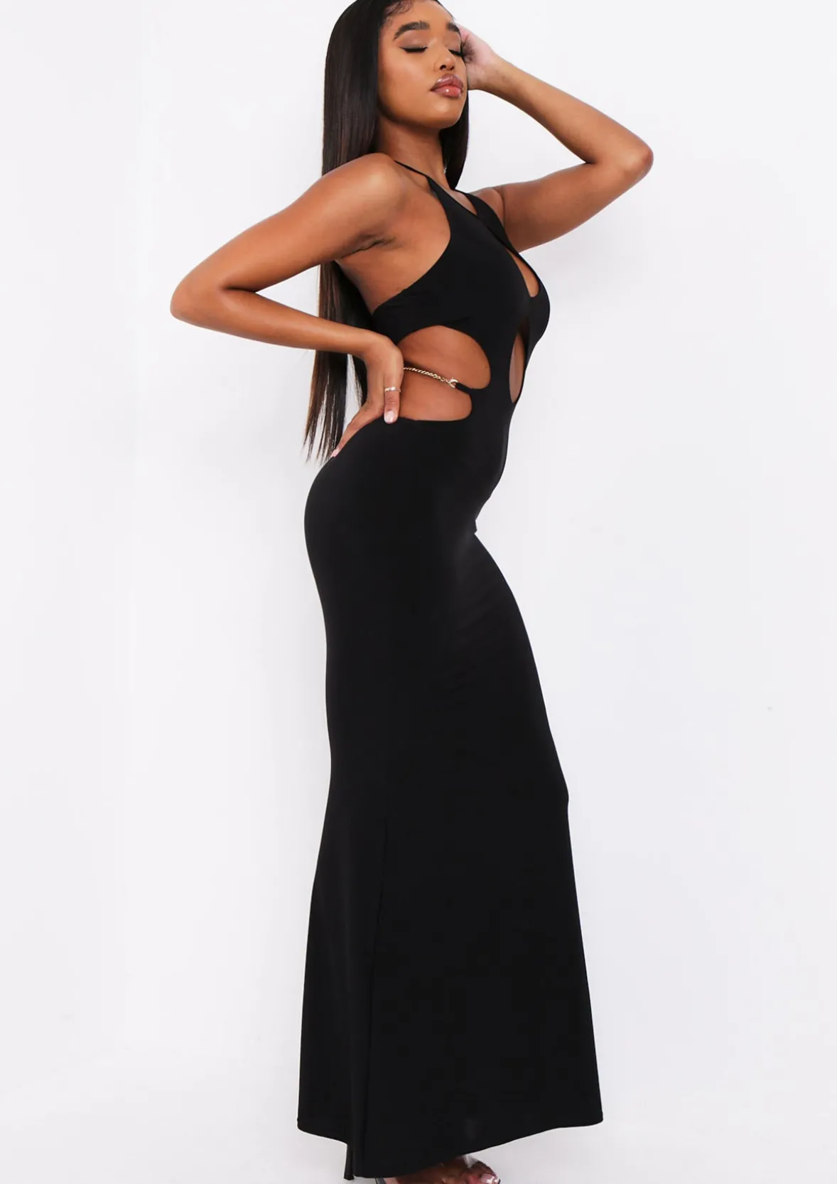 Rhianna Black Cut Out Chain Maxi Dress
