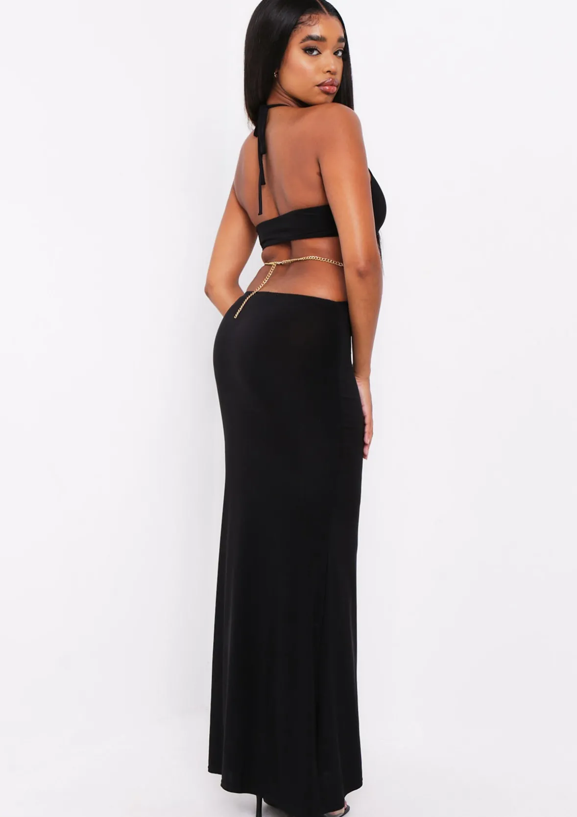 Rhianna Black Cut Out Chain Maxi Dress