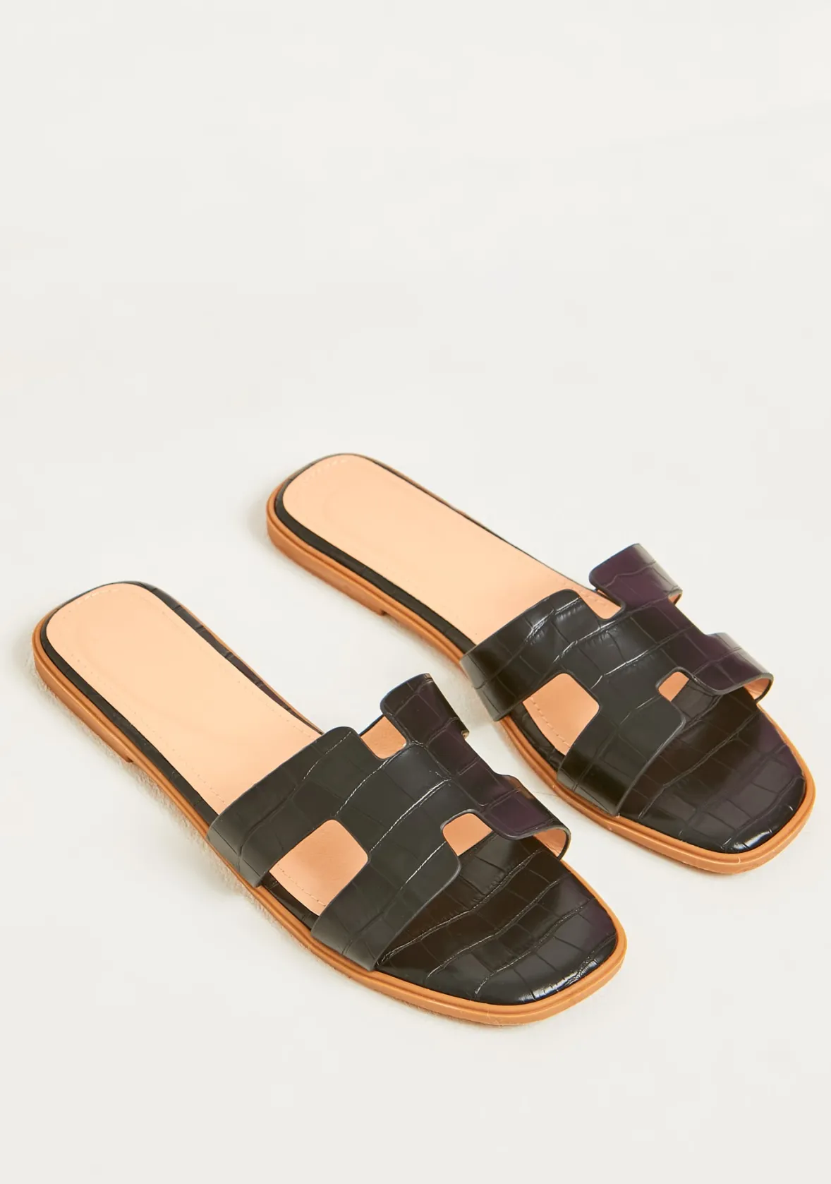 Riley Black Croc Effect Sandals