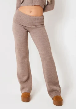 Rina Mocha Knit Fold Over Waist Flare Trousers