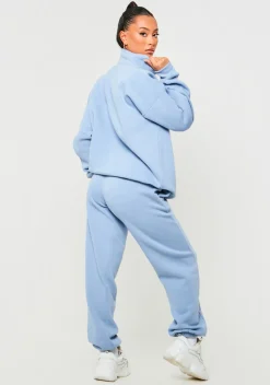 Rivka Pastel Blue Embroidered Half Zip Oversized Sweatshirt