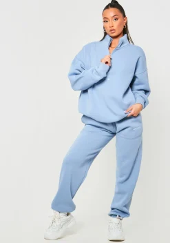 Rivka Pastel Blue Embroidered Half Zip Oversized Sweatshirt