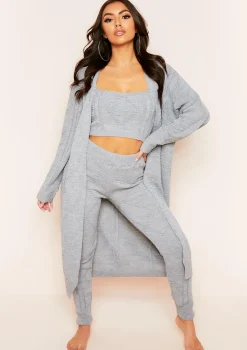 Rocha Light Grey Cable Knitted Long Oversized Cardigan