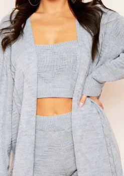 Rocha Light Grey Cable Knitted Long Oversized Cardigan