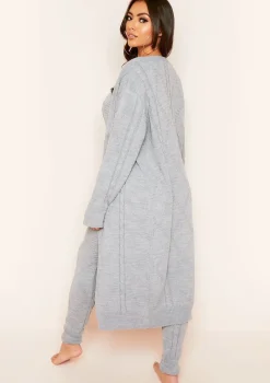 Rocha Light Grey Cable Knitted Long Oversized Cardigan