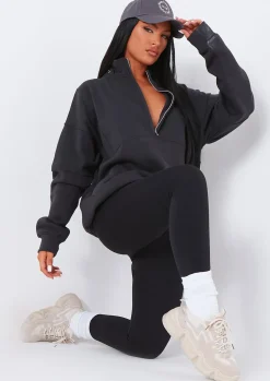 Roxy Charcoal Premium Ribbed Panelled Half Zip Sweatshirt