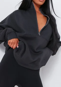 Roxy Charcoal Premium Ribbed Panelled Half Zip Sweatshirt