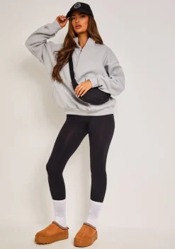 Roxy Light Grey Premium Ribbed Panelled Half Zip Sweatshirt