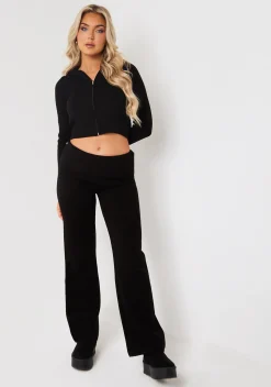 Rylee Black Knit Zip Through Hooded Jacket