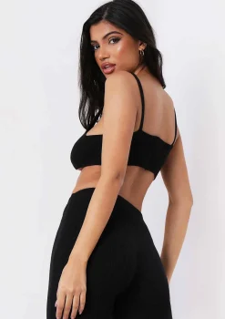 Saffron Black Knitted Rib Plunge Bralet