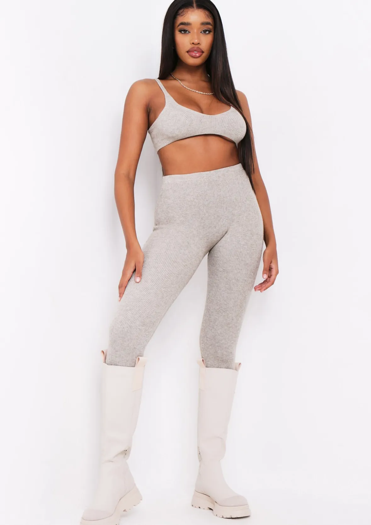 Saffron Oat Knitted Rib Plunge Bralet