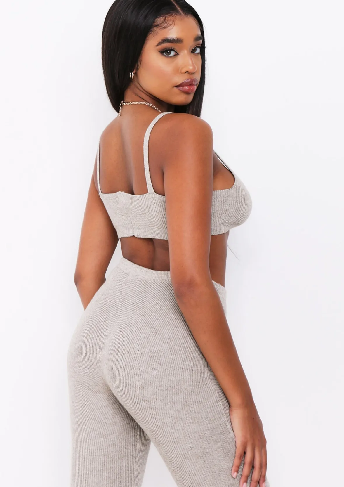Saffron Oat Knitted Rib Plunge Bralet