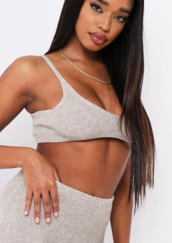 Saffron Oat Knitted Rib Plunge Bralet