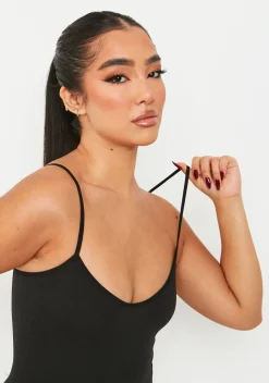 Sariah Black Ribbed Seamless Strappy Unitard