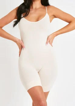 Sariah Cream Ribbed Seamless Strappy Unitard