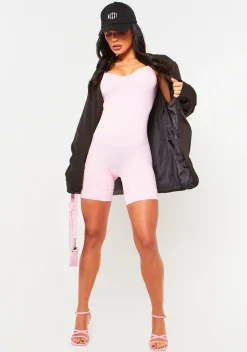 Sariah Pink Ribbed Seamless Strappy Unitard