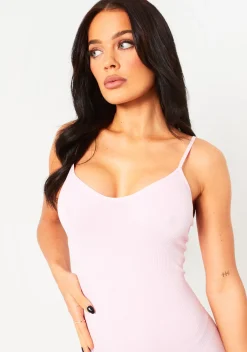 Sariah Pink Ribbed Seamless Strappy Unitard