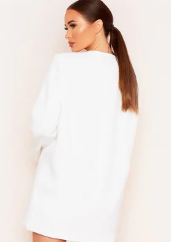 Sasha White Plunge Collarless Longline Oversized Blazer