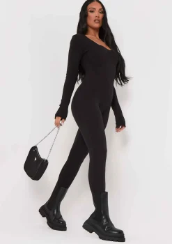 Savannah Black Knitted Long Sleeve Jumpsuit