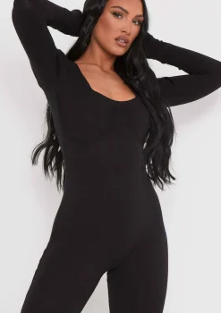 Savannah Black Knitted Long Sleeve Jumpsuit