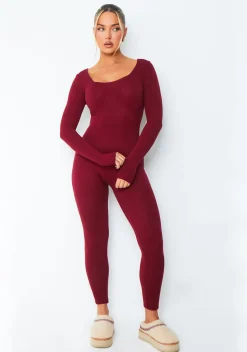 Savannah Burgundy Knitted Long Sleeve Jumpsuit