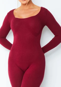 Savannah Burgundy Knitted Long Sleeve Jumpsuit