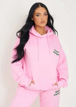 Serena Baby Pink Printed Oversized Hoodie