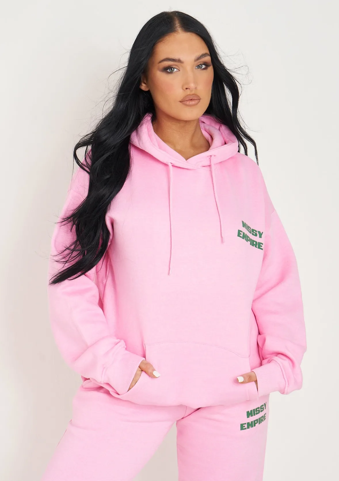 Serena Baby Pink Printed Oversized Hoodie