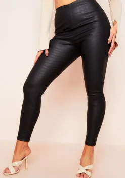 Serena Black Croc Print Leather Leggings