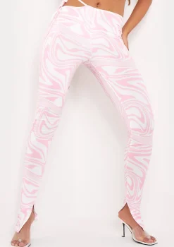 Shea Pink Zebra Print Tie Waist Split Hem Trouser