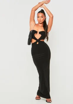 Sienna Black Double Layer Slinky Bandeau Cut Out Maxi Dress