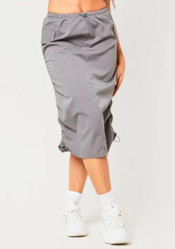 Sienna Charcoal Parachute Ruched Side Cargo Midi Skirt