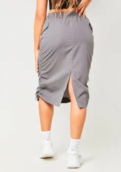 Sienna Charcoal Parachute Ruched Side Cargo Midi Skirt