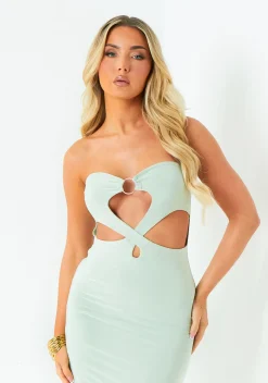Sienna Sage Double Layer Slinky Bandeau Cut Out Maxi Dress