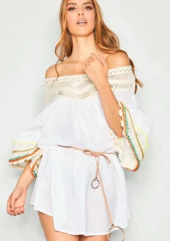 Sienna White Wool Bardot Kaftan