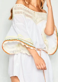 Sienna White Wool Bardot Kaftan
