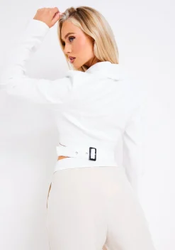 Sienna White Wrap Cut Out Detail Cropped Blazer