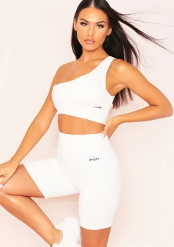 Siera Cream Missy Sport One Shoulder Cut Out Gym Top