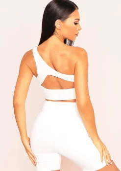 Siera Cream Missy Sport One Shoulder Cut Out Gym Top