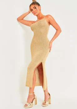 Skylar Gold Metallic Knit Midi Dress